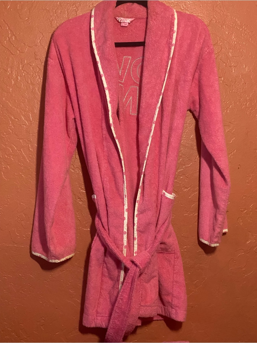 PINK Victoria's Secret Hot Pink Terry Wrap Robe with Contrast Trim
